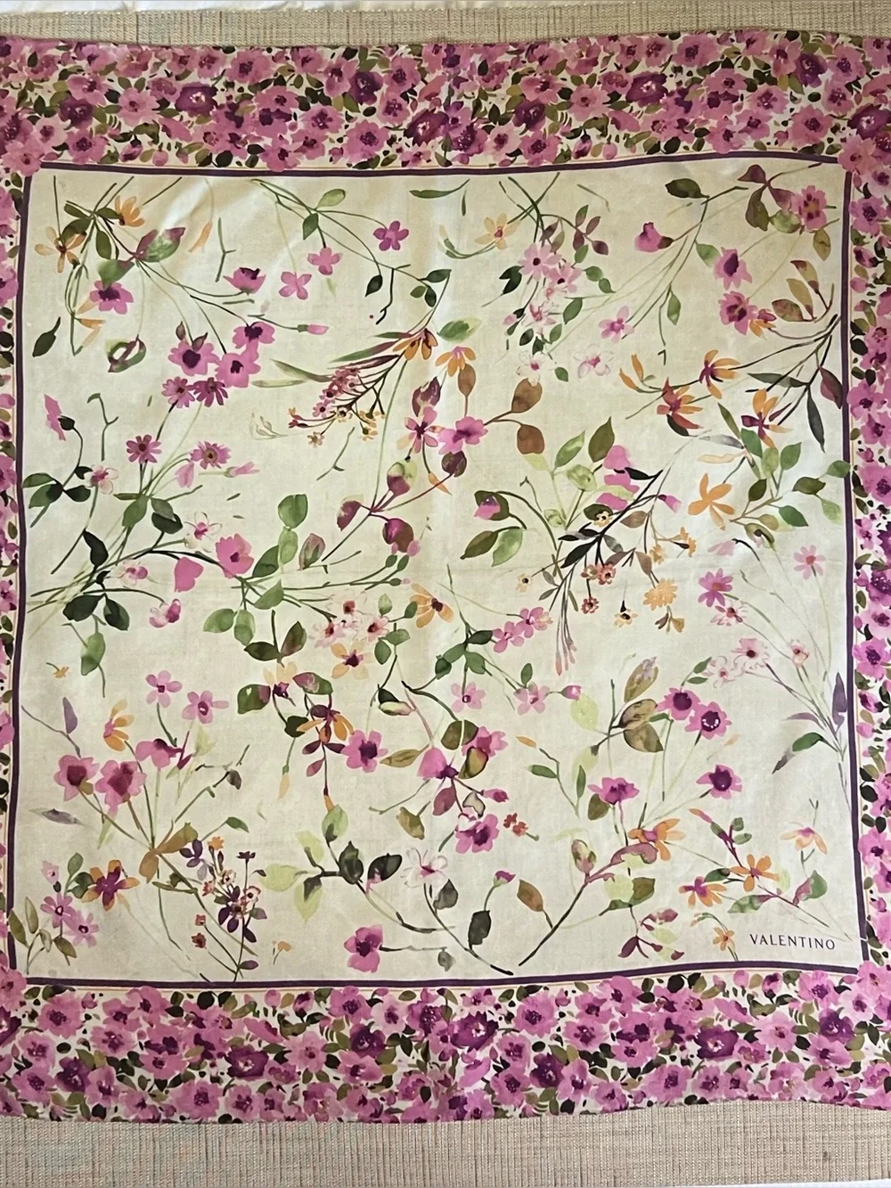 Vintage Valentino 100% Silk Floral Scarf - Made in Italy